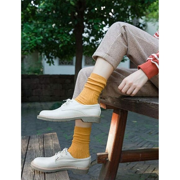 🆕 Women Yellow Cotton Knit Soft Turn Cuff Socks 9 Pairs Various Colors Wearing - Picture 6 of 6